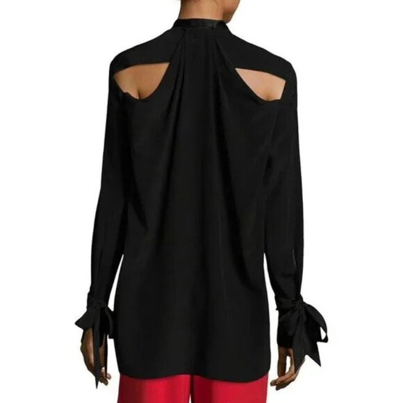 Rag & Bone Dylan Black 100% Silk Tie Cuff Cutout Back Blouse Tunic XS Luxury - Picture 7 of 15